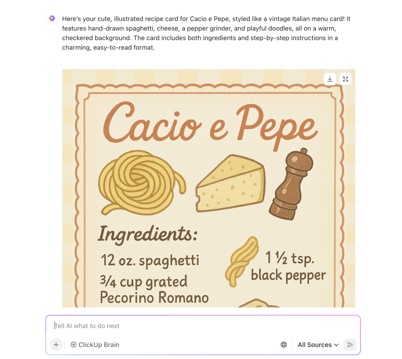 Създавайте впечатляващи изображения с помощта на команди на естествен език в ClickUp Brain: Ръководство за изкуствен интелект за малки предприятия
